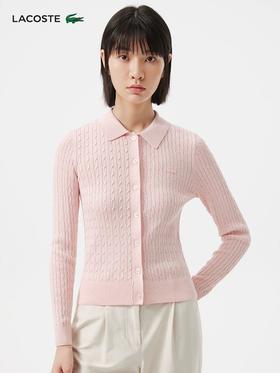 【9.5折】5楼法国鳄鱼LACOSTE女装26春夏新款时尚绞花翻领针织衫开衫|AF0669-98-ADY吊牌价1590折后价1511