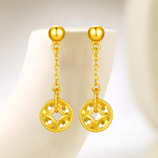 【财源知遇】s925纯银碎冰冰铜钱钱币流苏耳饰【JHY-E001109K】 商品图2