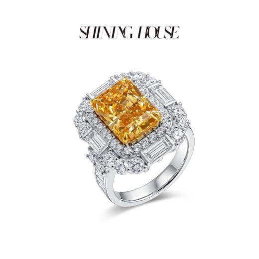 ShiningHouse[培育] 彩钻系列 18k金钻石戒指 雷迪恩形5克拉钻人工真钻人造钻石K金戒指时尚钻石戒指卓越匠心奢耀臻献【此商品不支持7天无理由退货退款】 商品图2