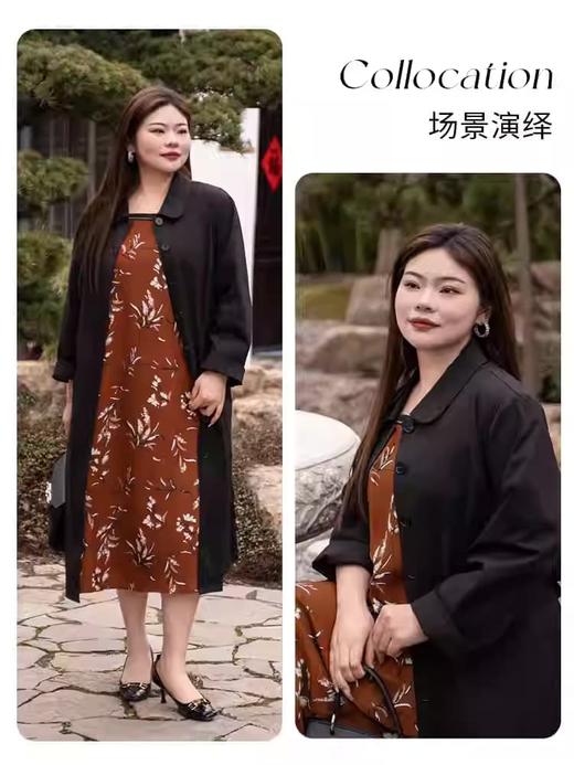 【群内福利】【方领中长裙】复古新中式方领中长裙，焦糖色人棉，印花既不张扬也能衬托肤色，同时自带显白滤镜 商品图5