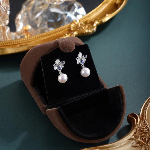 子佩集【幽蓝花开】银S925珍珠惜王妃耳钉【MLEH025】8.5mm珠蓝花朵贝母2601 商品图1