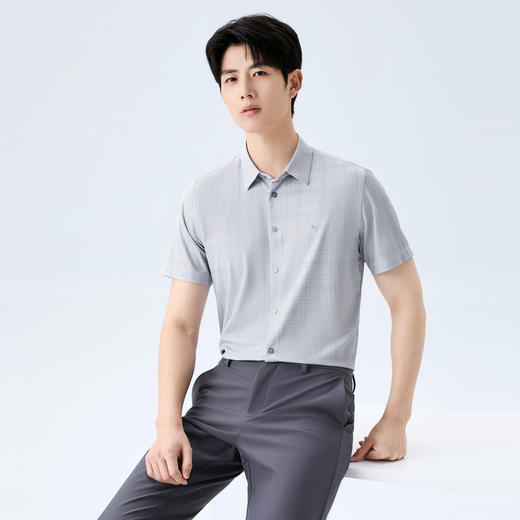 【针织格子衬衫】柒牌男装2026夏季休闲几何印花中弹舒适短袖衬衫 130A70540 商品图1