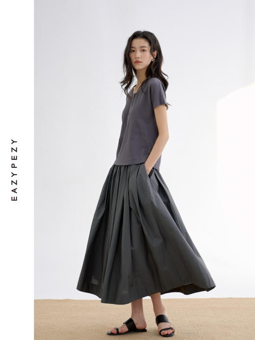 长绒棉亨利领真丝拼接短袖T恤 商品图3