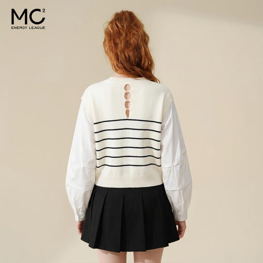 女装圆领拼接灯笼袖毛衣-16002M5241004 商品图3