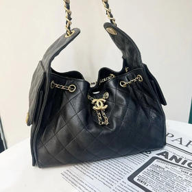 chanel 25bag 小号 黑金 荔枝纹牛皮 芯片款