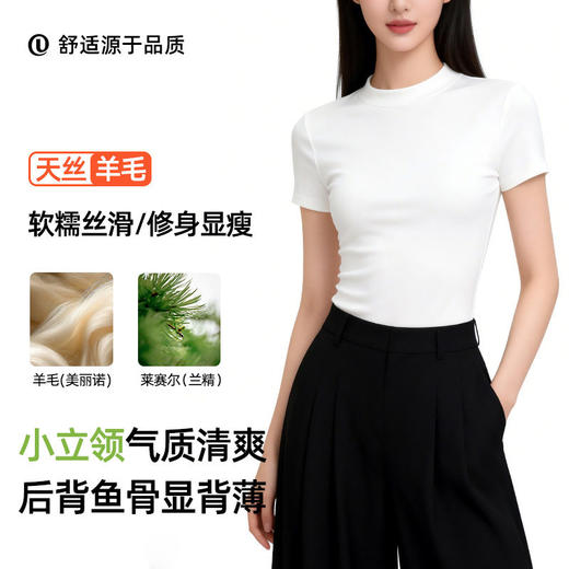 【莱赛尔﹢羊毛】高端面料 兰精丝柔 正肩小立领T恤 商品图0