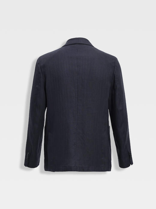 callisto藏青天丝亚麻混纺宽戗驳领双排扣西服 商品图1