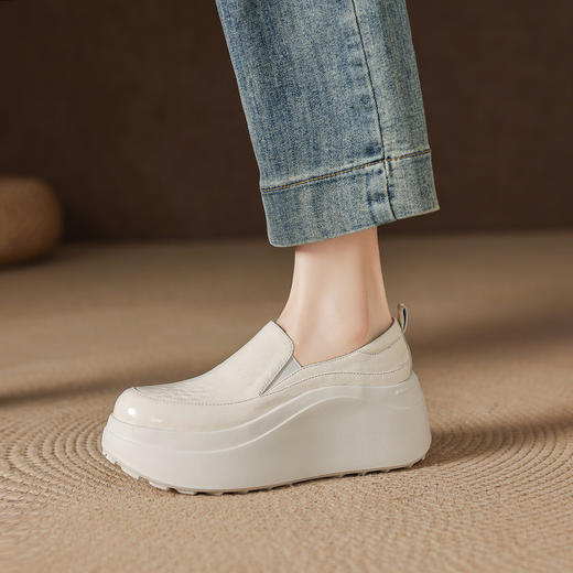 【预售5天】高跟厚底单鞋女一脚蹬英伦风乐福鞋松糕底高跟鞋真皮懒人鞋TYMXY&1702 商品图3