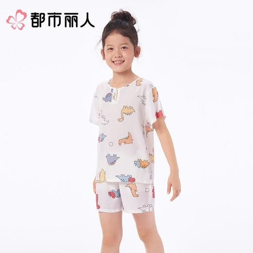 都市丽人睡衣儿童睡衣家居服梭织人棉睡衣童装棉质短袖套装短袖短裤男女童通用睡衣JHC2M3 商品图1