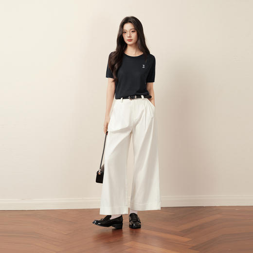 【商场同款】诗凡黎圆领刺绣针织衫2025秋新款短袖上衣3G7131271 商品图1