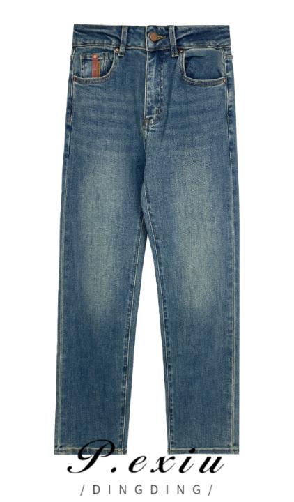 03-4潘依绣丁丁宠粉韩版复古蓝通勤休闲百搭烟管裤牛仔裤 K5579 商品图0