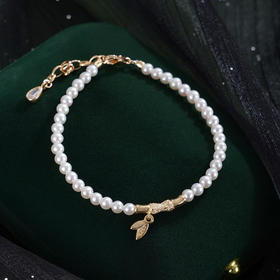 子佩集【筠心雅颂】银S925珍珠惜王妃手链【MLSL004】3mm珠镀金竹叶2601