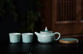 天青色等烟雨龙泉青瓷茶具礼盒4头套组