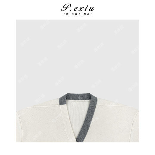 03-4潘依绣丁丁宠粉慵懒风宽松撞色V领长袖针织开衫Q26941 商品图2