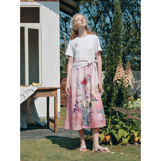 两三事梵高文艺 素写光阴 2026夏季新款印花拼接绑带假两件连衣裙 商品图1