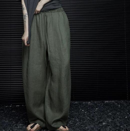 松针绿亚麻阔腿裤 超稀缺的天然亚麻 轻薄透气 宽松阔腿显瘦 商品图5