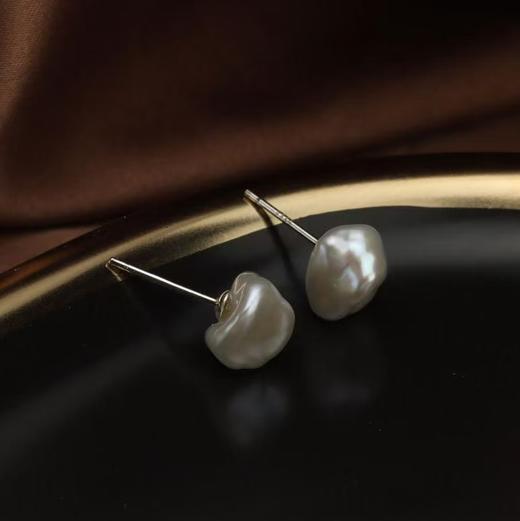 稀有天然银河系巴洛克天然淡水珍珠碎银耳钉 商品图12