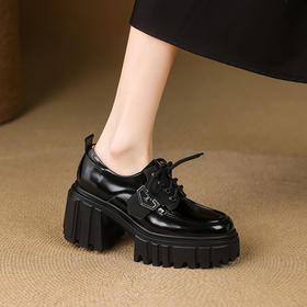【预售5天】英伦风厚底真皮乐福鞋女系带深口单鞋小个子增高百搭小皮鞋MWLR&WW56905