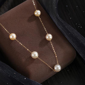 子佩集【露华曦光】G18K珍珠惜王妃项链【MLKJXL005】7mm珠镀金多珠偏橘2601