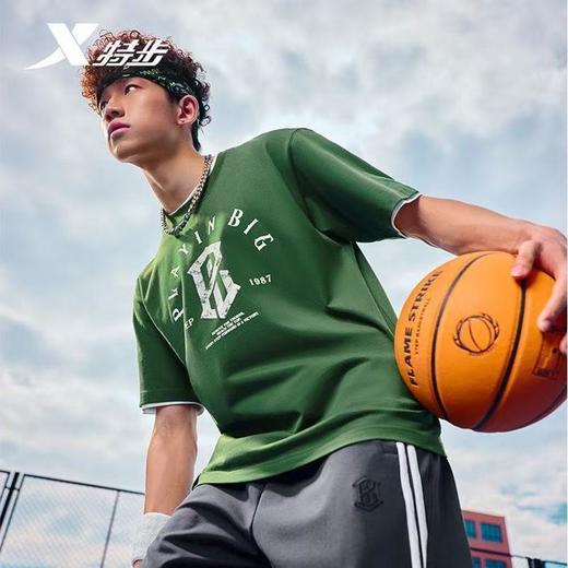 6楼特步运动男士全棉平蚊圆领短T974229010290龙战绿 商品图1