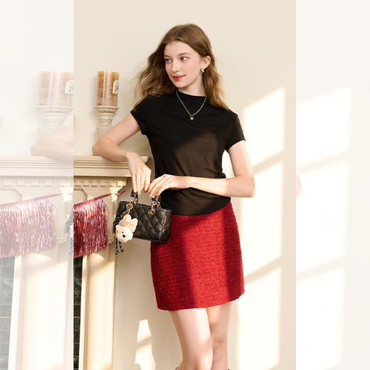 西遇法式半高领正肩短袖T恤女2026年夏季新款莱赛尔打底修身上衣SS060239 商品图2