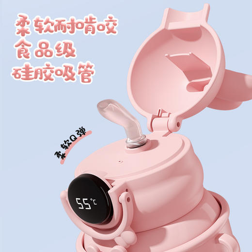 【智能数显❗️兔子儿童保温杯】卡通兔子萌趣造型，一键显温防烫嘴，长效保温保冷，智能数显实时测温，防漏防摔，宝宝喝水更安心，高颜值水杯学生宝宝背带吸管杯子L 商品图3