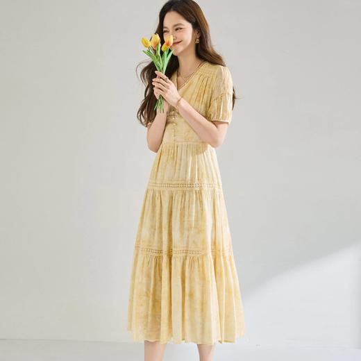 「高货sh」全新升级【铂金会员330/天猫449/差价119】(12958)洛诗琳莱赛尔天丝刺绣连衣裙2026炒色工艺V领蕾丝拼接裙 商品图2