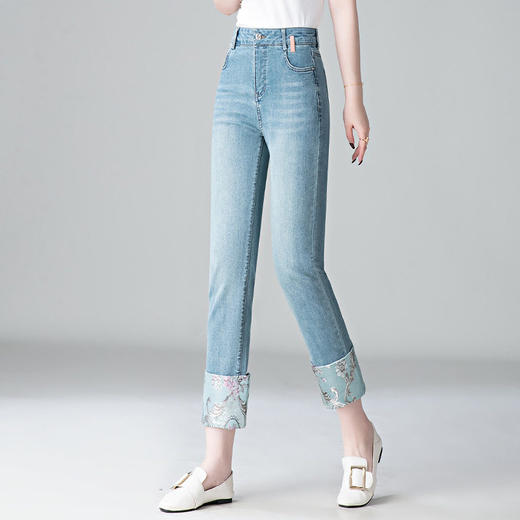 「自」全新升级【铂金会员192/天猫259/差价67】(20517)洛诗琳气质中国风窄版牛仔裤女2026高腰复古盘扣直筒九分裤 商品图0