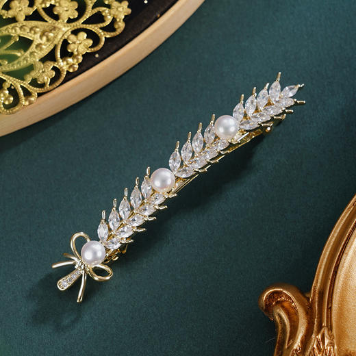 子佩集【岁岁丰年】珍珠惜王妃发夹【HBFJ031】5mm珠镀金麦穗2601 商品图0