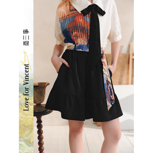 两三事 未寄书简 2026夏季新款复古印花腰带荷叶边裤脚高腰短裤女 商品图0