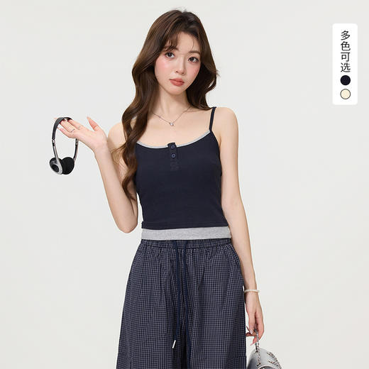 西遇韩系假两件背心吊带女2026年夏季新款外穿修身显瘦甜美上衣SS060247 商品图0