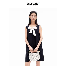 SELFWHO假两件撞色蝴蝶结U领连衣裙女2026夏季新款通小个子无袖裙