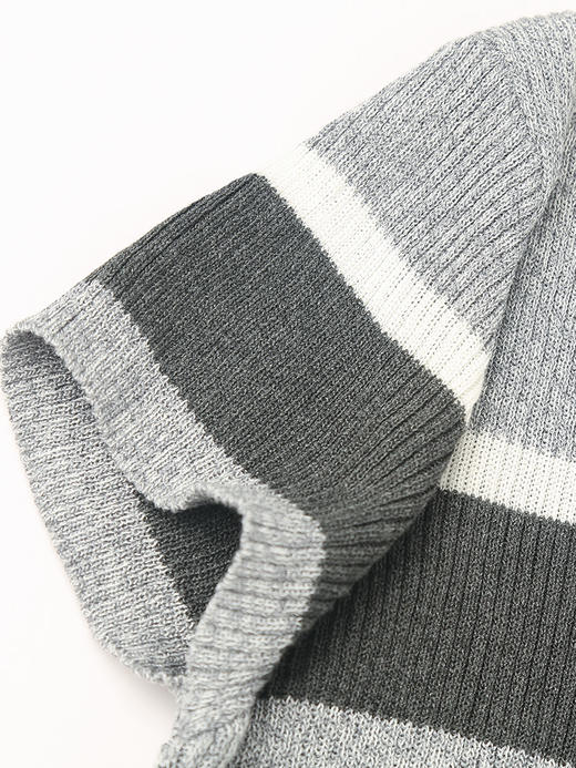 复古美式条纹针织短袖 亨利领半开扣设计 修身显瘦撞色上衣 商品图4