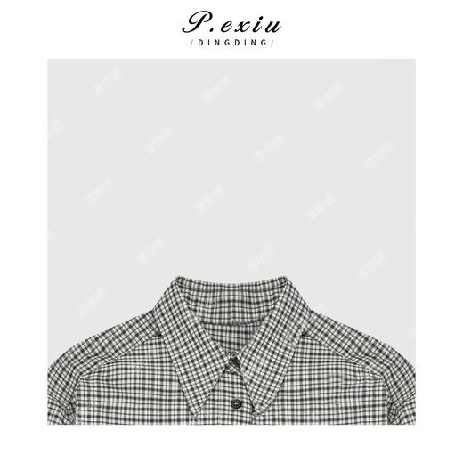 03-5潘依绣丁丁宠粉韩系松弛慵懒格纹长袖衬衫Q7541 商品图2