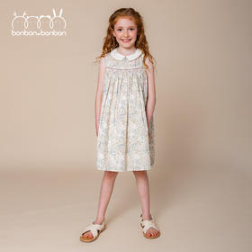 彼得潘领打揽印花无袖连衣裙