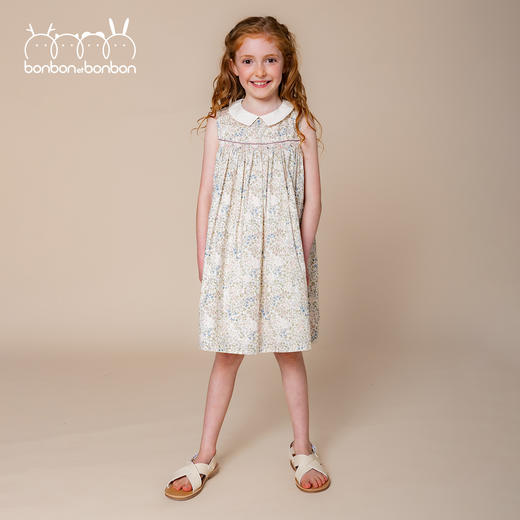 彼得潘领打揽印花无袖连衣裙 商品图0