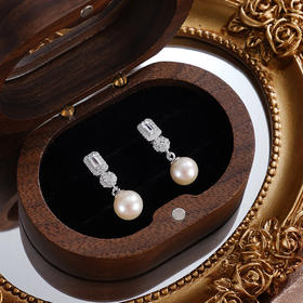 子佩集【海韵女神】银S925珍珠惜王妃耳钉【E4857】8mm珠双色方块2601