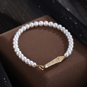 子佩集【月珀神谕】银S925珍珠惜王妃手链【MLSL014】4mm珠镀金蛇2601