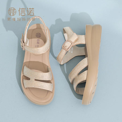 信诺水钻一字带妈妈凉鞋厚底舒适软底不累脚洋气女鞋2026夏季新款6L950-63 商品图3