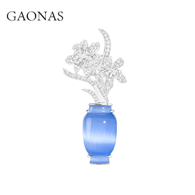 GAONAS  玲珑春色 中式温润蓝色梅瓶胸针11913ZB