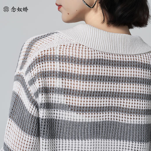 【商场同款】CNK6416  “ 条纹镂空衫 ”轻亚麻混纺 干爽舒适 宽松版型舒适自在POLO领毛衫 商品图3