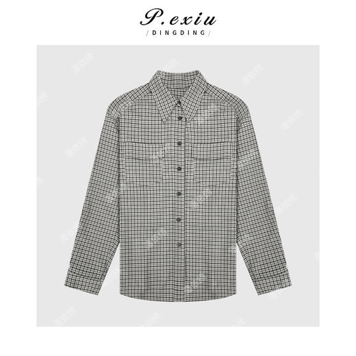 03-5潘依绣丁丁宠粉韩系松弛慵懒格纹长袖衬衫Q7541 商品图0