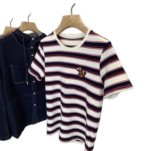 专柜品质！！质感巨出众！2026之家色织长绒棉经典撞色条纹刺绣短袖T恤女款！ 商品图4