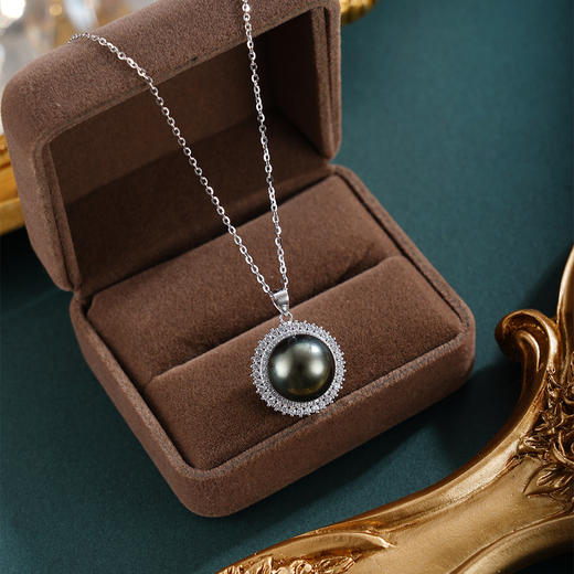 子佩集【玄华凝香】银S925珍珠惜王妃套链【HJYDZ009】12mm珠圆环黑珠2601 商品图1