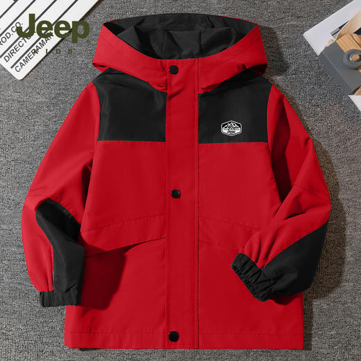 【儿童服饰丨JeepKids吉普春秋款男童女童拼色休闲外套】130-175码可选，撞色拼接设计，创意感满满，版型挺括不软塌，全天候防水面料，保暖锁温不受凉，轻松应对多种场景 商品图3