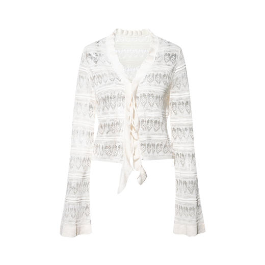 两三事 素影清欢 2026夏季新款百搭荷叶边绑带门襟镂空针织开衫女 商品图4