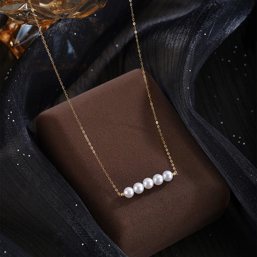 子佩集【云笺诗行】G18K珍珠惜王妃项链【MLKJXL002】5mm珠镀金多珠一字2601 商品图1