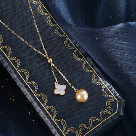 子佩集【四叶情缘】银S925珍珠惜王妃套链【YL0122A】9mm珠镀金吊球四叶草金色珠2601