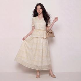 奢姿大码女装2026夏季减龄镂空绣花V领两件套胖妹妹木耳边套装 9962954589