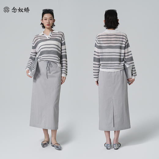 【商场同款】CNK6416  “ 条纹镂空衫 ”轻亚麻混纺 干爽舒适 宽松版型舒适自在POLO领毛衫 商品图2